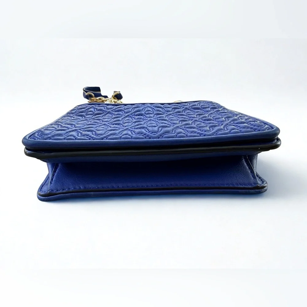 🔥 Tory Burch Fleming Small Quilted Floral Shoulder Bag - Royal Blue/Gold - Picture 5 of 8